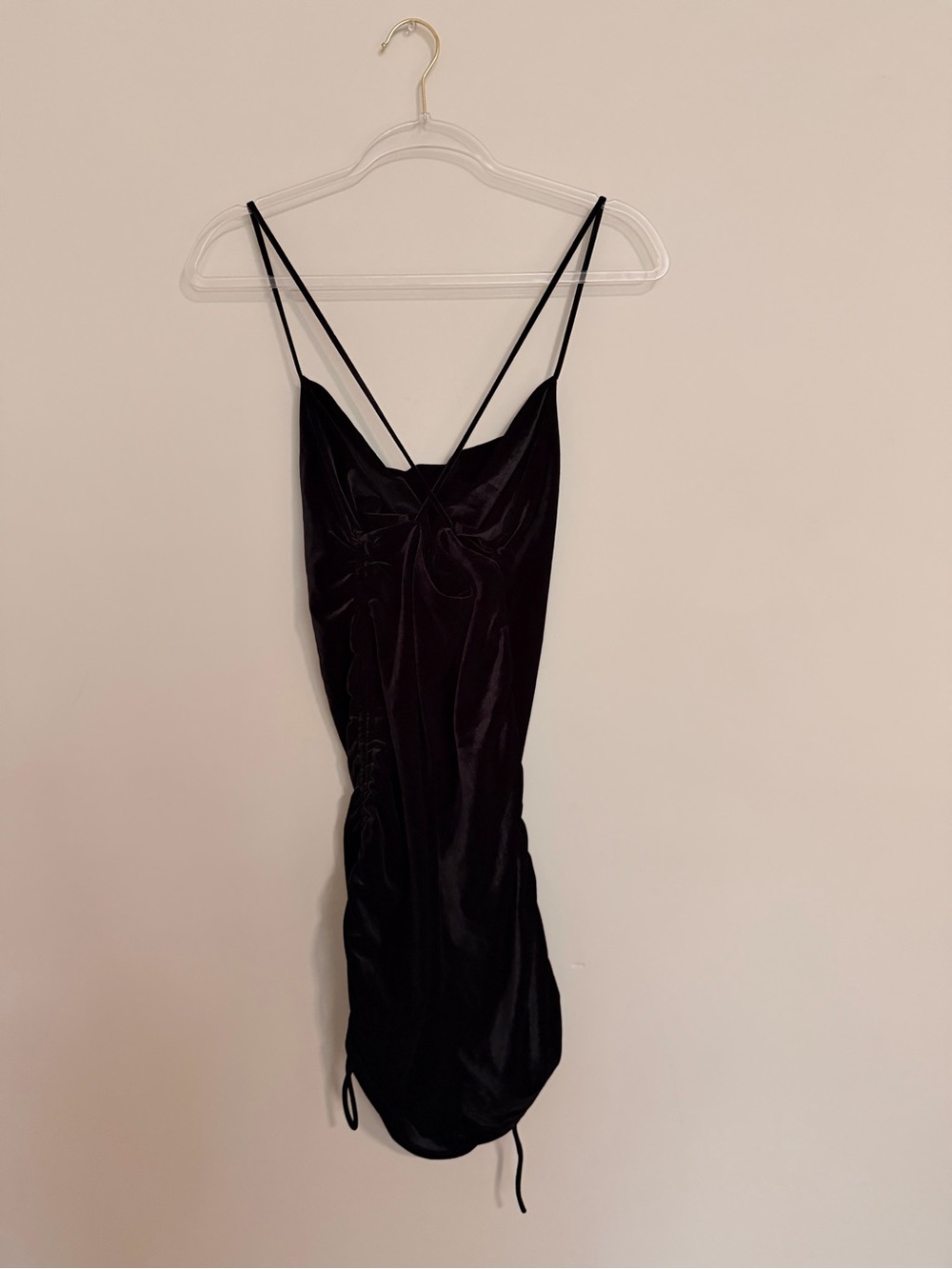 Sleek Black Velvet Slip Dress with Spaghetti Straps